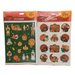Thanksgiving Craft Stickers Fall Decor Pilgrim Pumpkins Turkeys 2 Pks Vintage